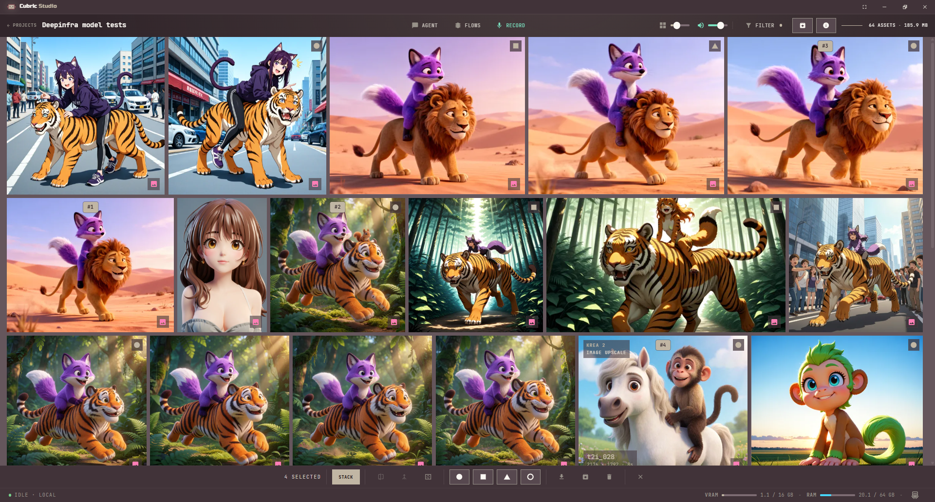 Gallery in selection mode with four image cards selected, each wearing its order badge from #1 to #4, and the selection bar in the Prompt Box's place