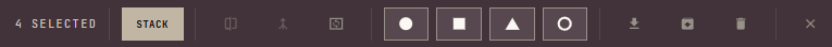 The selection bar with four cards selected: the count, Stack, then the Compare, Combine and Make GIF icons, the dot, square and triangle marks with a clear button, Download, Archive, Delete, and close