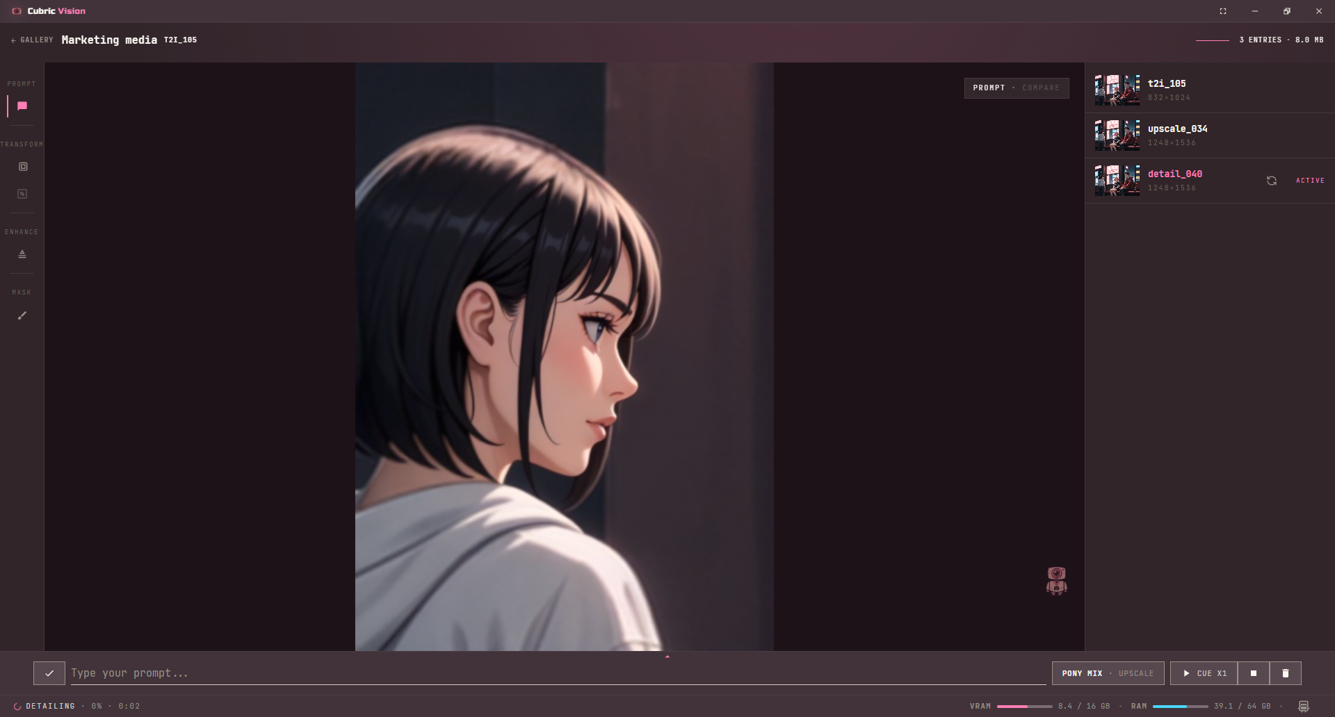 History workspace showing an early latent preview during a masked image operation