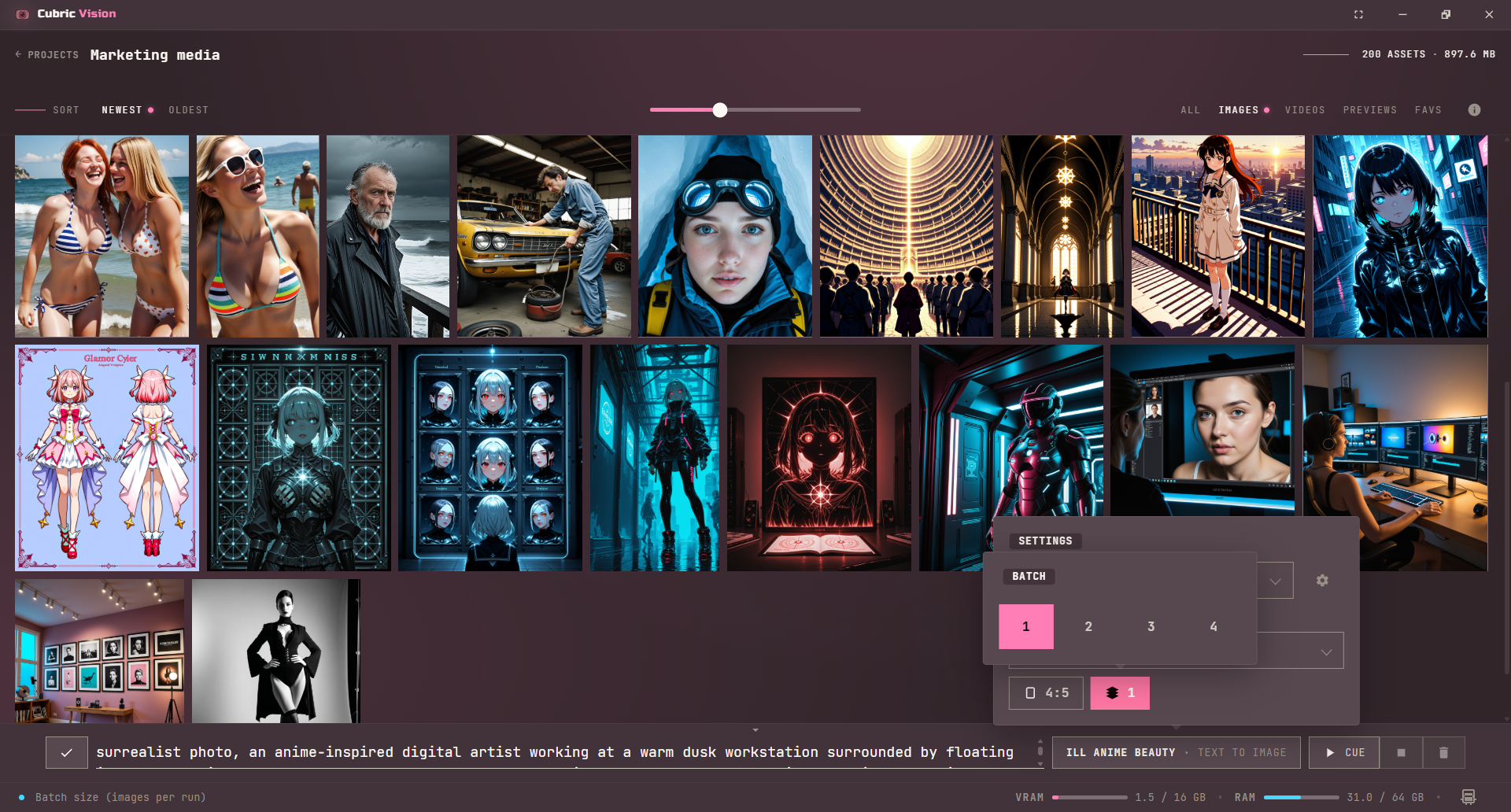 Prompt Box batch selector for choosing how many images to create per run