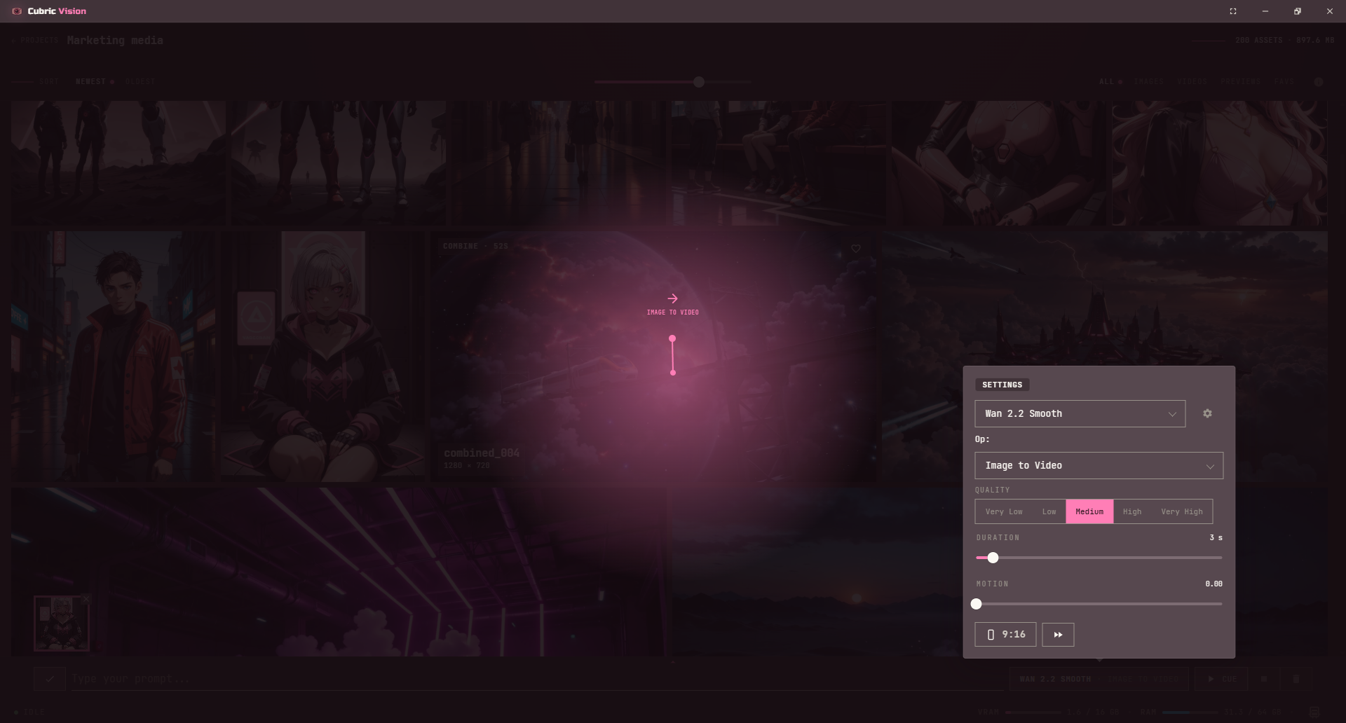 Radial operation menu opened from the Gallery with one available operation