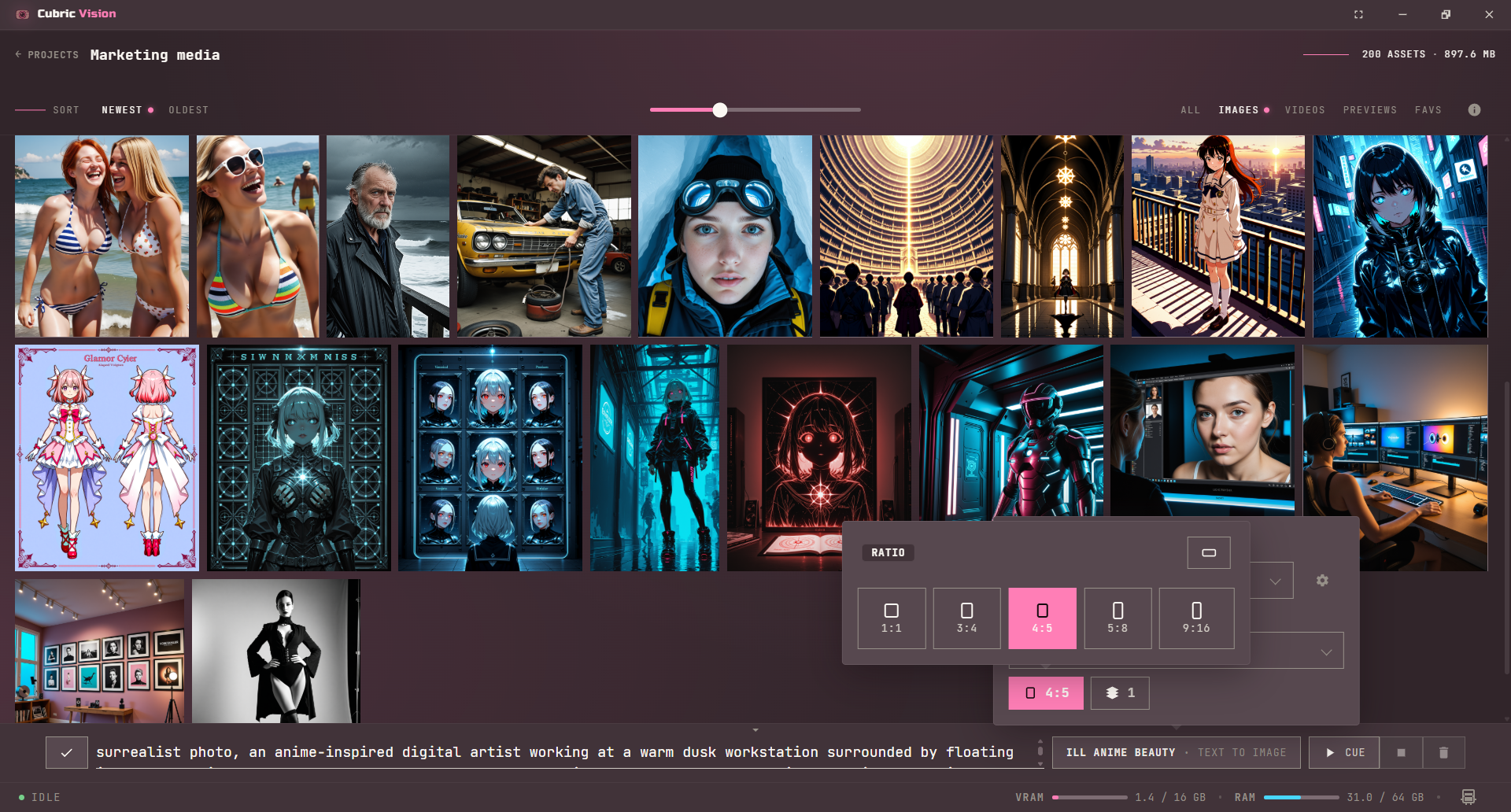 Prompt Box ratio selector with image ratio choices