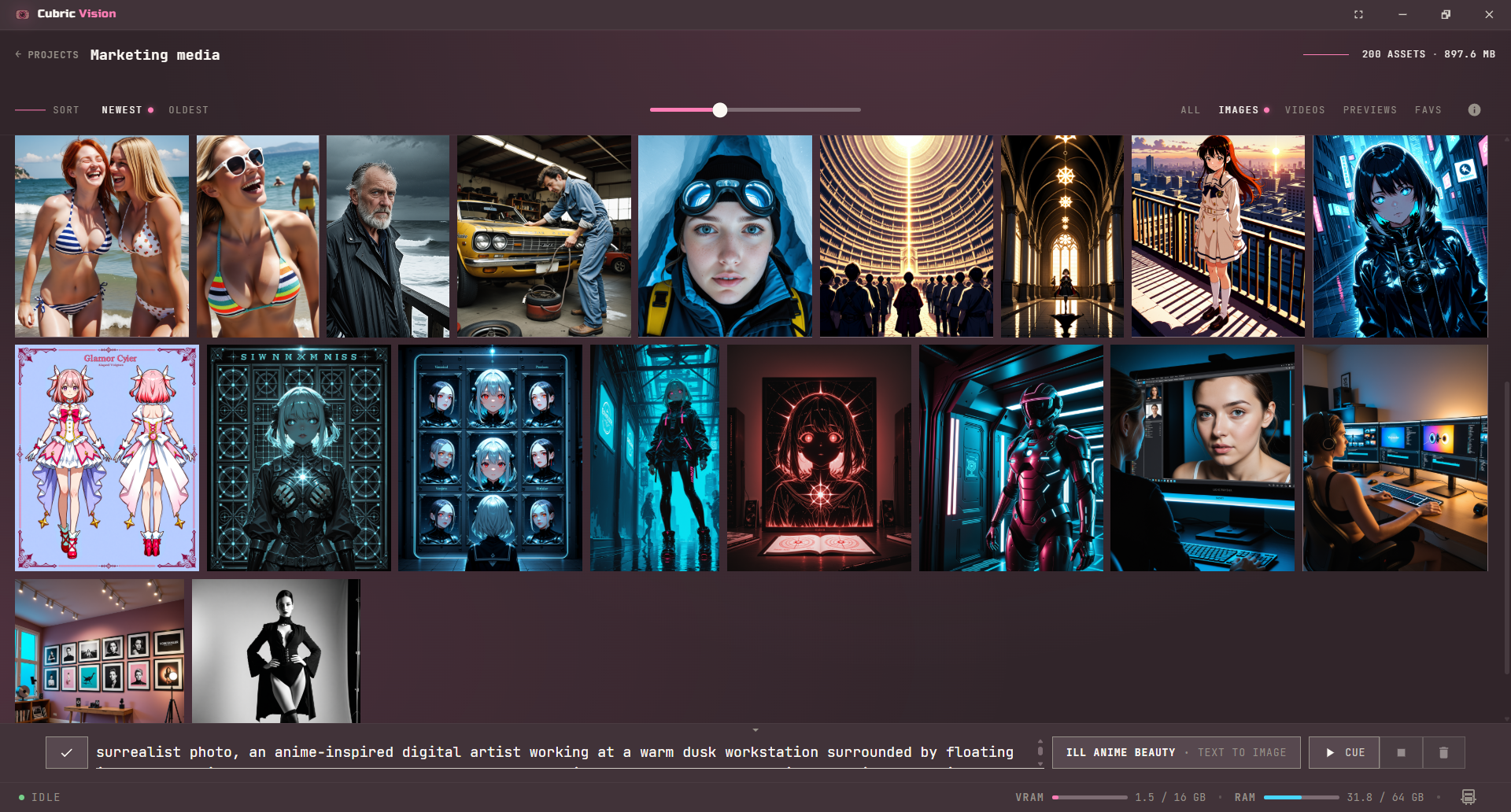 Cubric Vision Prompt Box in compact mode at the bottom of the Gallery
