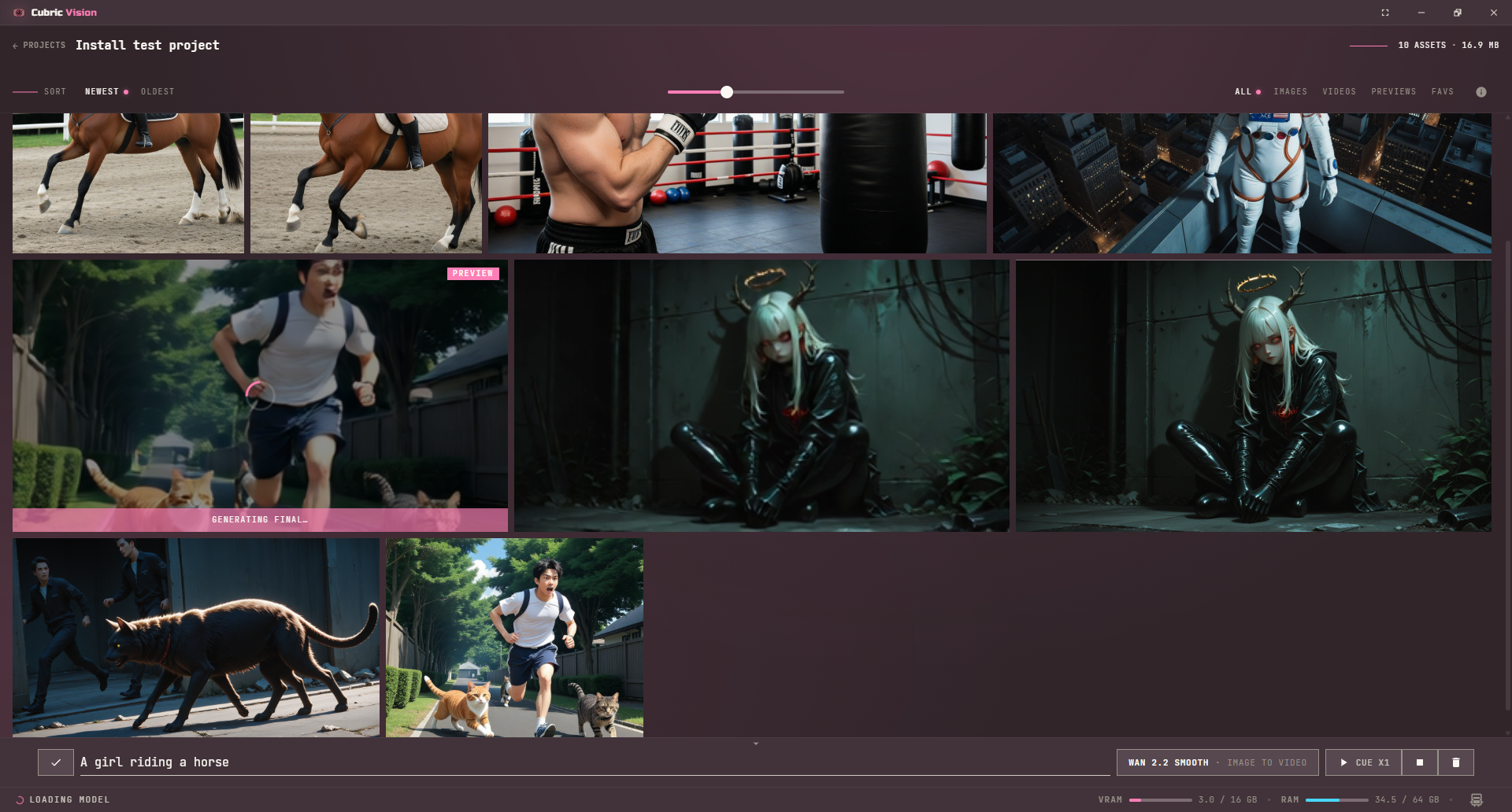 Resumable video preview card showing final generation in progress
